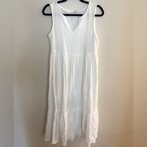 White tiered midi dress